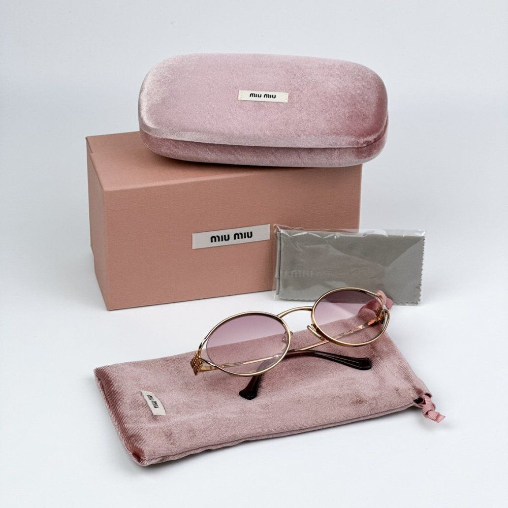 NEW Miu Miu MU52YS 5AK06S Gold Brown Gradient Violet Oval Sunglasses MU 52YS